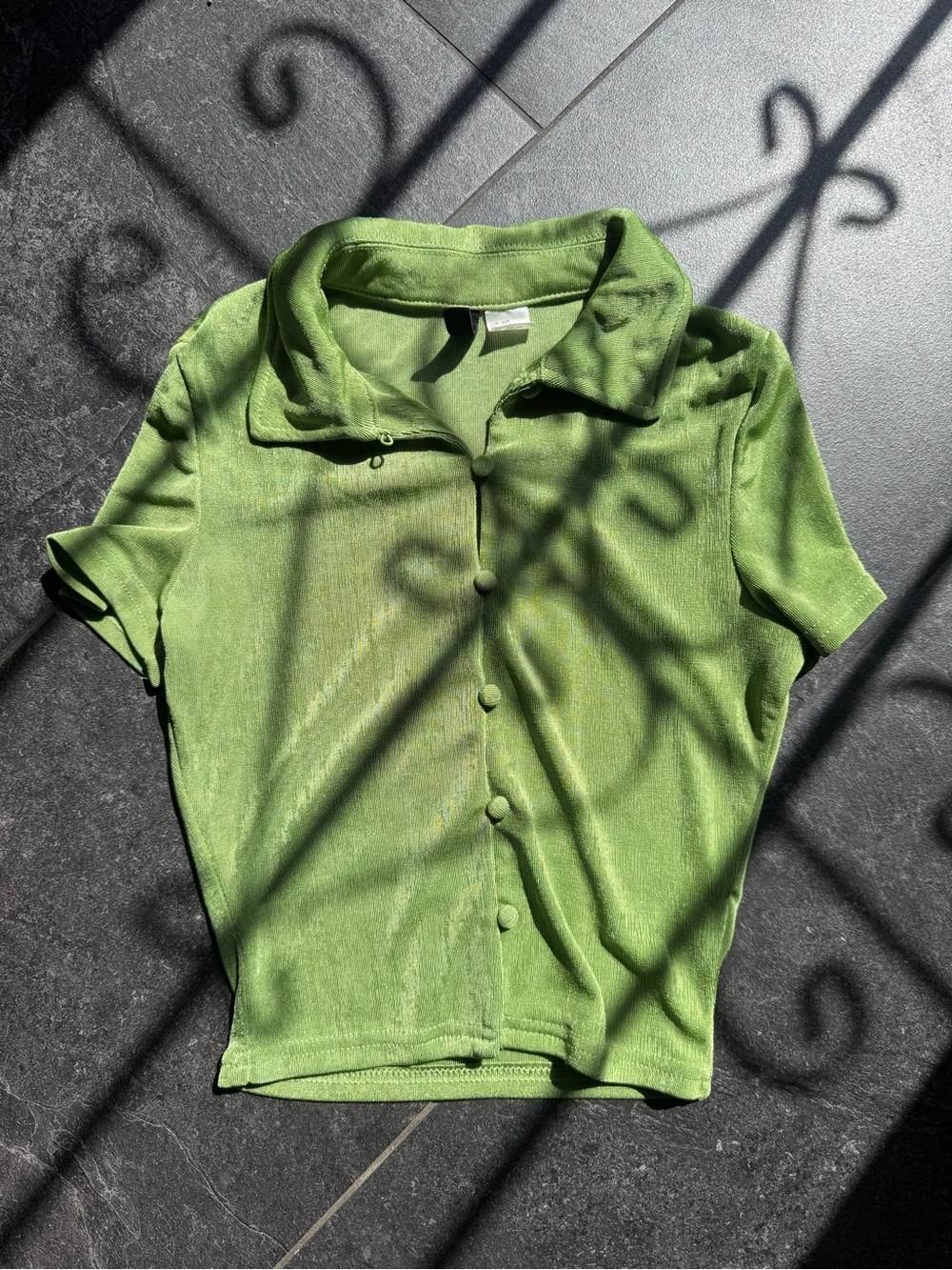 H&M Lime Green Short-Sleeve Button Down Polo Top